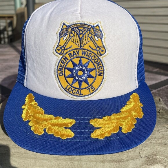 Vintage Teamsters Green Bay Wisconsin Local 75 Snapback Trucker Hat Cap - Picture 3 of 9